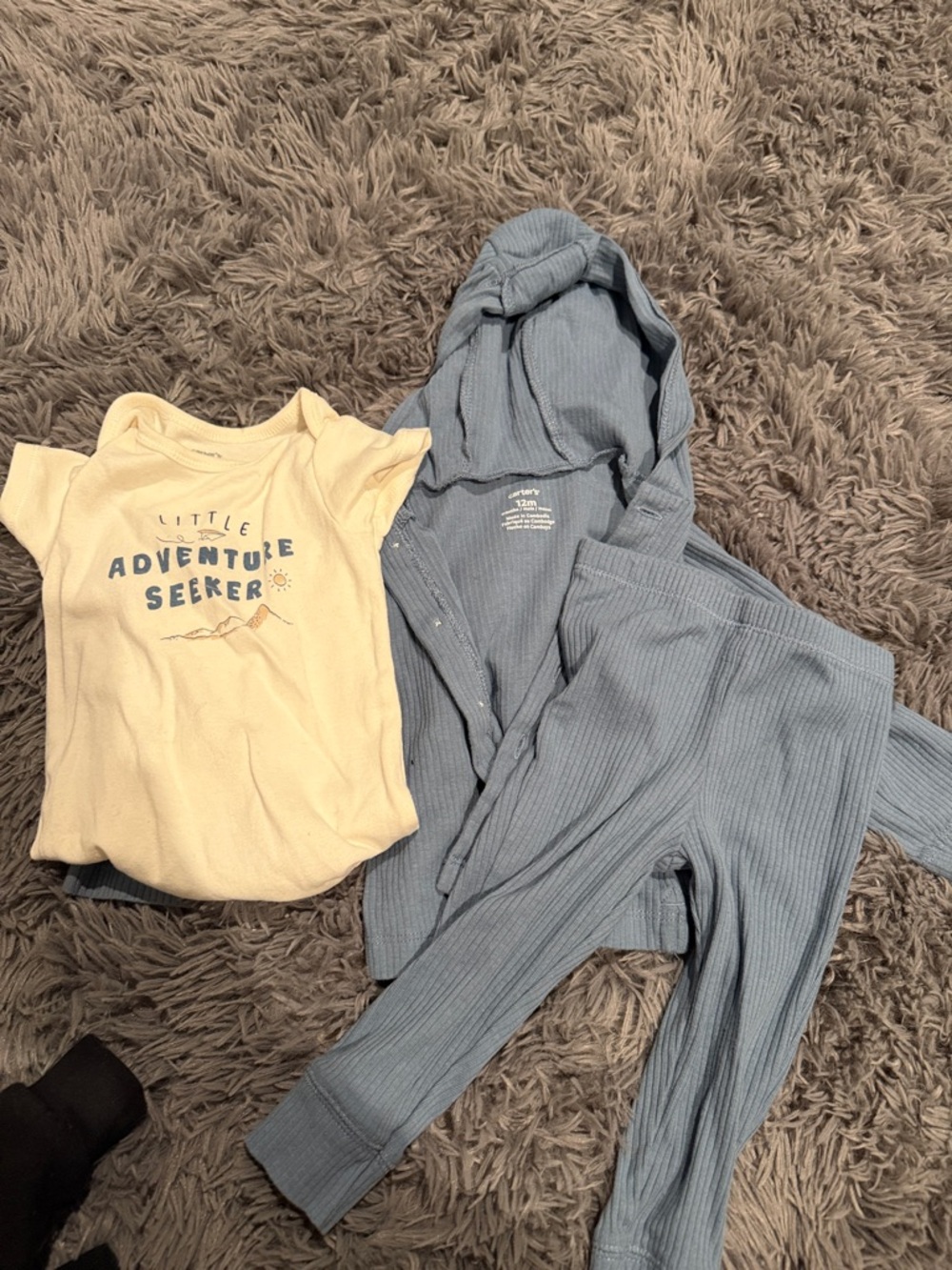 Baby Three Piece Ribbed Hoodie Set with 'Adventure Seeker' Onesie
